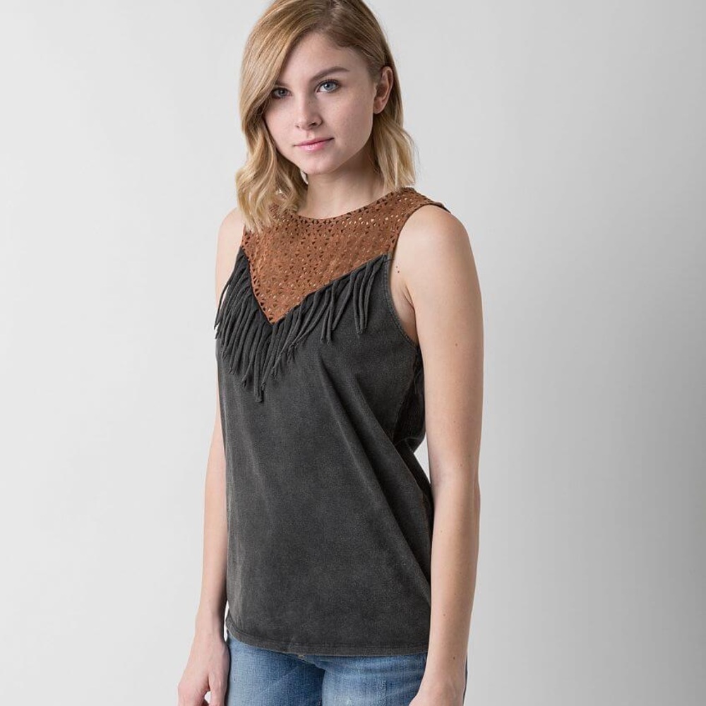 🌸Gimmicks 'Washed' Fringe Tank Top (NWOT)